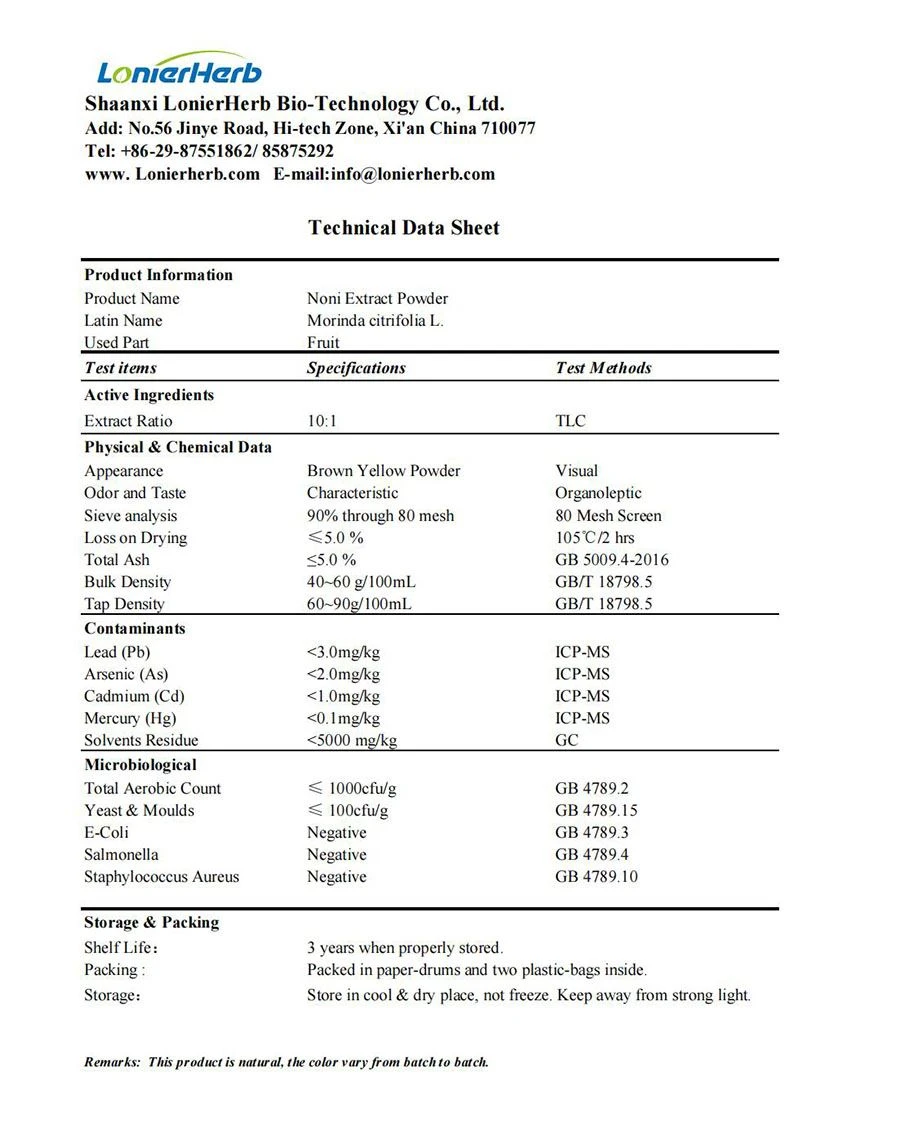 TDS of Noni Extract Powder
